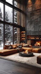Modernes Wohnzimmer im Winter, made by AI