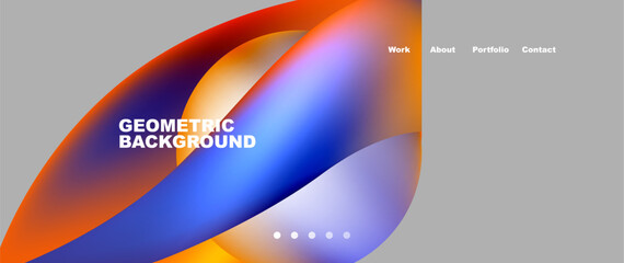 A colorful and fluid geometric background featuring a swirling pattern of blue and orange on a gray backdrop, resembling electric blue liquid in circular shapes