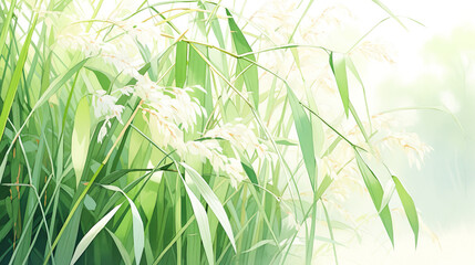 穂の付いた稲の水彩イラスト背景 - obrazy, fototapety, plakaty