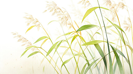 穂の付いた稲の水彩イラスト背景 - obrazy, fototapety, plakaty