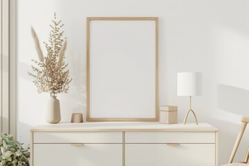 Scandinavian style living room with poster mockup created with generative ai