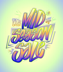 Mid season sale, special offer, vector web banner or poster lettering design - 788925894