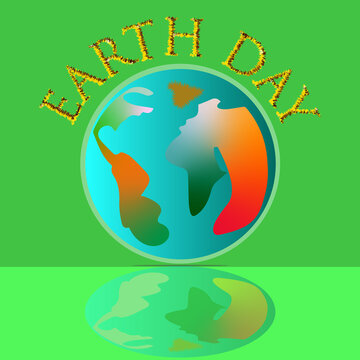 Earth day or environment conservation concept. Save the green planet concept in realistic style with planet map