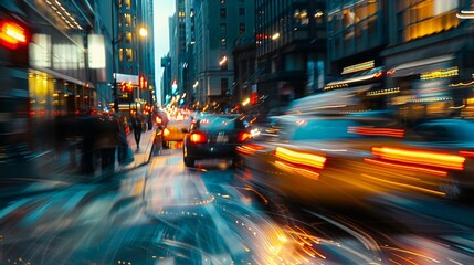 Fototapeta na wymiar The soft dreamy blur of motion in the Twilight Traffic Trails photo captures the busy energy of a bustling city at dusk. .