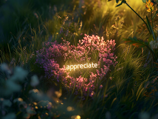 Heartfelt Appreciation: Glowing Grassland with Angelic Sunrays - obrazy, fototapety, plakaty