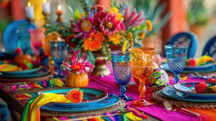 Fototapeta na wymiar Vibrant and festive table adornments to jazz up your Fiesta celebrations