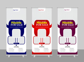 Real estate agency roll up banner design or pull up banner template.