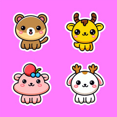 Set of cute animal sticker vector illustration