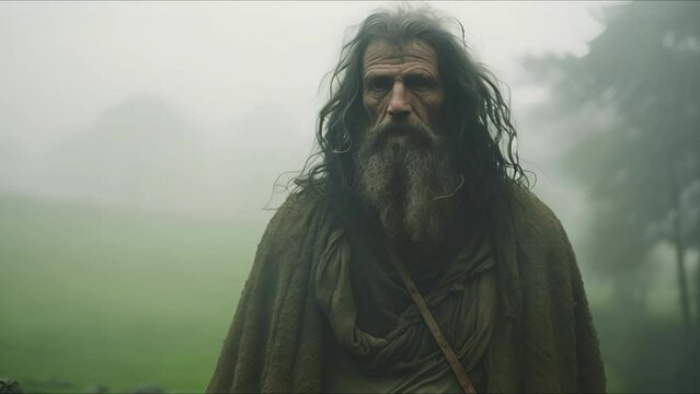 Beggar man. Fantasy medieval background. The concept of medieval history, life and culture. Ai-generated.