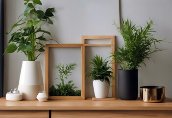 mock photo design plants brown beautiful fferents frame room hipster interior shelf Scandinavian pots bamboo plant pot