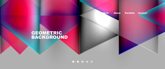 A colorful geometric background featuring numerous triangles in shades of violet, magenta, and electric blue. The art displays symmetry and uses tints and shades to create depth