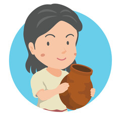 弥生土器を持つ弥生人の女性
