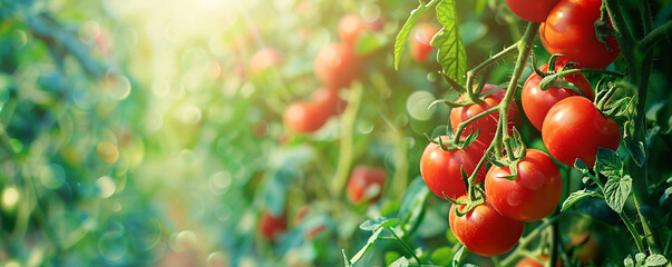 Fresh ripe tomatoes in the farm on a sunny summer day