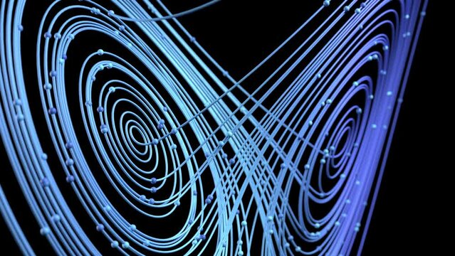 mathematical simulation of the chaos theory and butterfly effect 3d illustration. Can be used to represent lorenz attractor nonlinear dynamics turbulence of initial conditions or fractal geometry