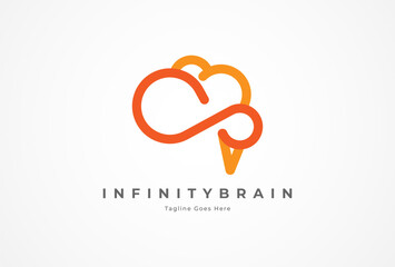 Brain Logo. brain with infinity combination, flat design logo template element, vector illustration
