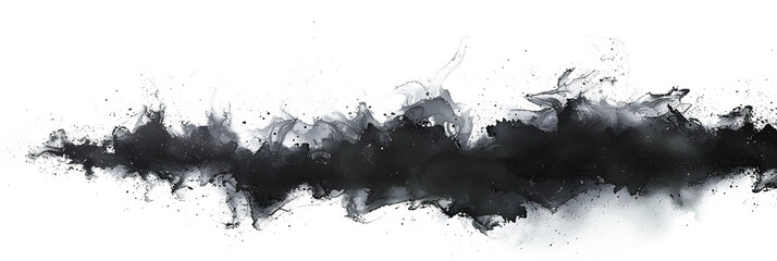 Black and white contrasting watercolor paint stains on transparent background.