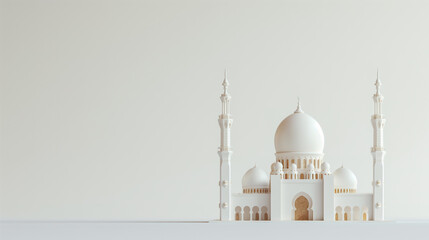 Miniature mosque isolated on white background with copy space for Islamic celebration day ramadan kareem or eid al fitr adha