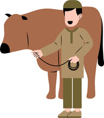 Muslim Man With Cow Illustration