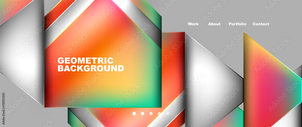 Poster colorful geometric background with squares triangles on a gray background. ideal for publication cov