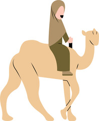 Hijab Woman Riding Camel Illustration