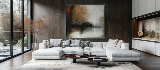 Contemporary interior layout featuring a white couch