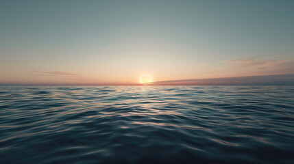 Minimalist sunrise over a calm ocean with a subtle gradient sky and a hint of light on the water