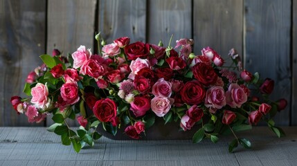 Fototapeta na wymiar A delightful array of red and pink roses for weddings bridal events heartfelt thank yous warm welcomes birthdays Mother s Day celebrations Easter and holiday gift bouquets and centerpieces