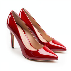 Red women's shoes on a white background