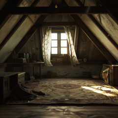 attic, interior, room, home, architecture, house, wood, window, furniture, table, chair, floor, hotel, design, wall, living, building, old, inside, indoor, bedroom, wooden, light, indoors, bed, nobody