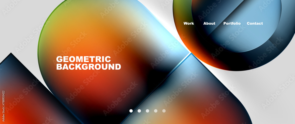 Poster a colorful geometric background featuring circles and triangles in shades of amber and orange on a w