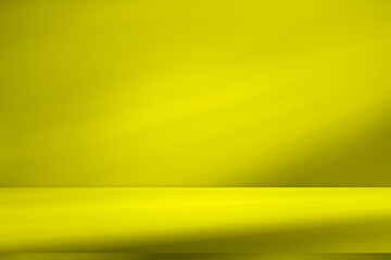 Wall interior background, studio and backdrops show products.with shadow from window color yellow background for text insertion and presentation product	