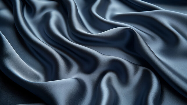 Sophisticated Navy Silk with Luxurious Sheen, mooth Texture, Perfect for High-End Fashion