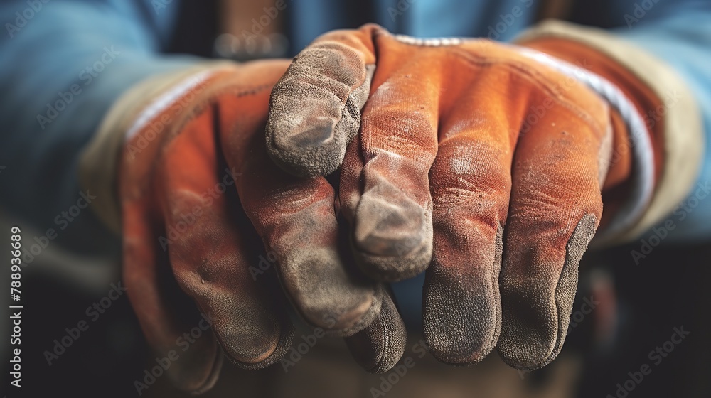 Poster Construction worker hands with gloves