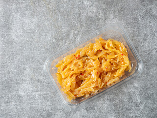 Jellyfish marinated on a plate, cold jellyfish salad