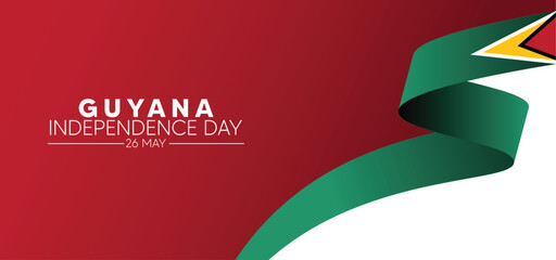 Guyana Independence Day 26 May flag ribbon vector poster
