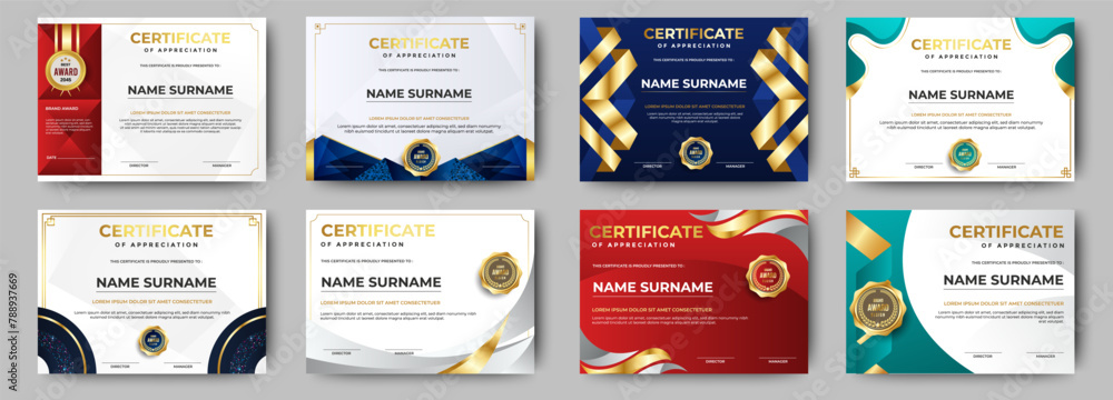 Wall mural certificates of completion template with luxury badge and modern line and shapes. horizontal certifi