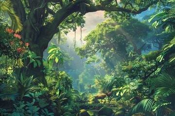 Lush rainforest with towering trees