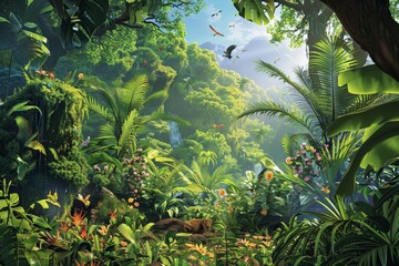Lush rainforest with towering trees