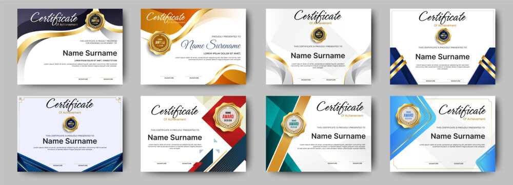 Certificates of completion template with luxury badge and modern line and shapes. Horizontal certificate For award, business, and education needs. Diploma vector template