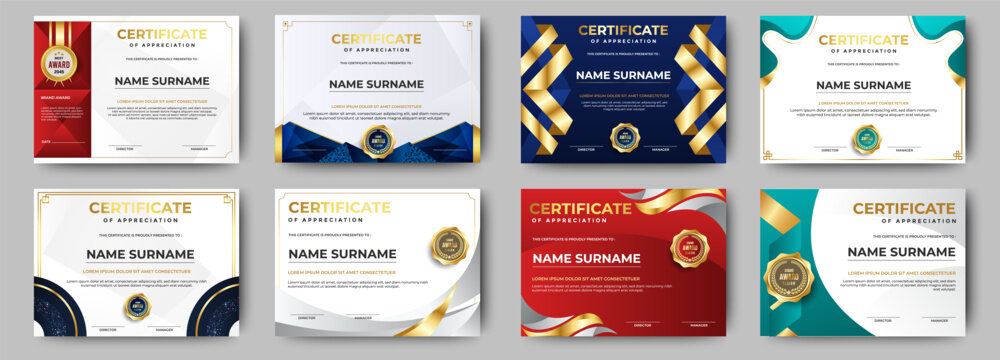 Certificates of completion template with luxury badge and modern line and shapes. Horizontal certificate For award, business, and education needs. Diploma vector template