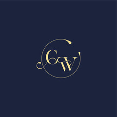 luxury gold CW design for wedding circle monogram letter