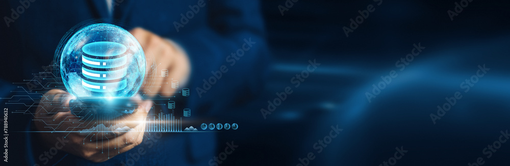 Poster businessman using mobile smartphone on global network connections are analyzing consumer trends and 