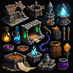Rpg adventure game dungeon items set