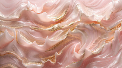 A composition inspired by the ocean, featuring elegant swirls of blush pink and the luxurious sparkle of gold powder, suggesting the gentle caress of waves. - obrazy, fototapety, plakaty