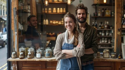 Multiethnic, Multicultural proud and smiling small business owners standing in front their stores, Self-employment, 16:9