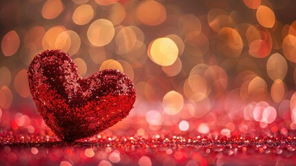 A red heart shape set against a sparkling glitter backdrop symbolizing love and romance for the occasion of Valentine s Day