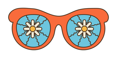 Groovy, psychedelic sunglasses in 70s retro hippie style.