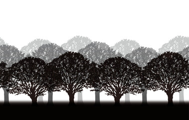 Vector Monochrome Seamless Forest Silhouette Background Illustration With Text Space. Horizontally Repeatable.