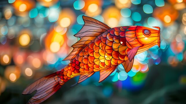 a colorful carp-shaped lantern glowing effect poster background