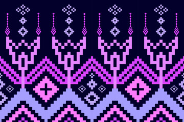 Cross Stitch. Geometric ethnic patterns. Design for Clothing, fabric, batik, Knitwear, Embroidery, Ikkat, Pixel pattern. Traditional Design.